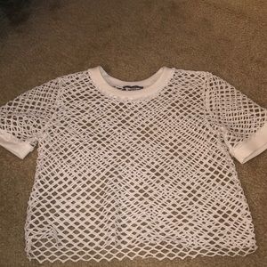 Cropped fishnet short sleeve top